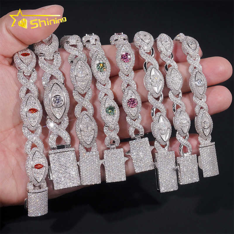 Hip Hop Jewelry Hot Style Eyes Design Cuban Chain Sterling Silver 925 Mutil-color Moissanite Luxury Cuban Link Chain