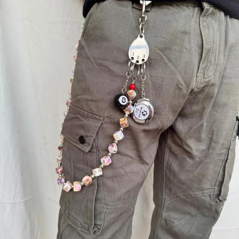 Original Punk Style Jeans Trouser Chain Two-Color Wide Square Beads Unique Niche Unisex Wear Accessories Waist Pendant 241231
