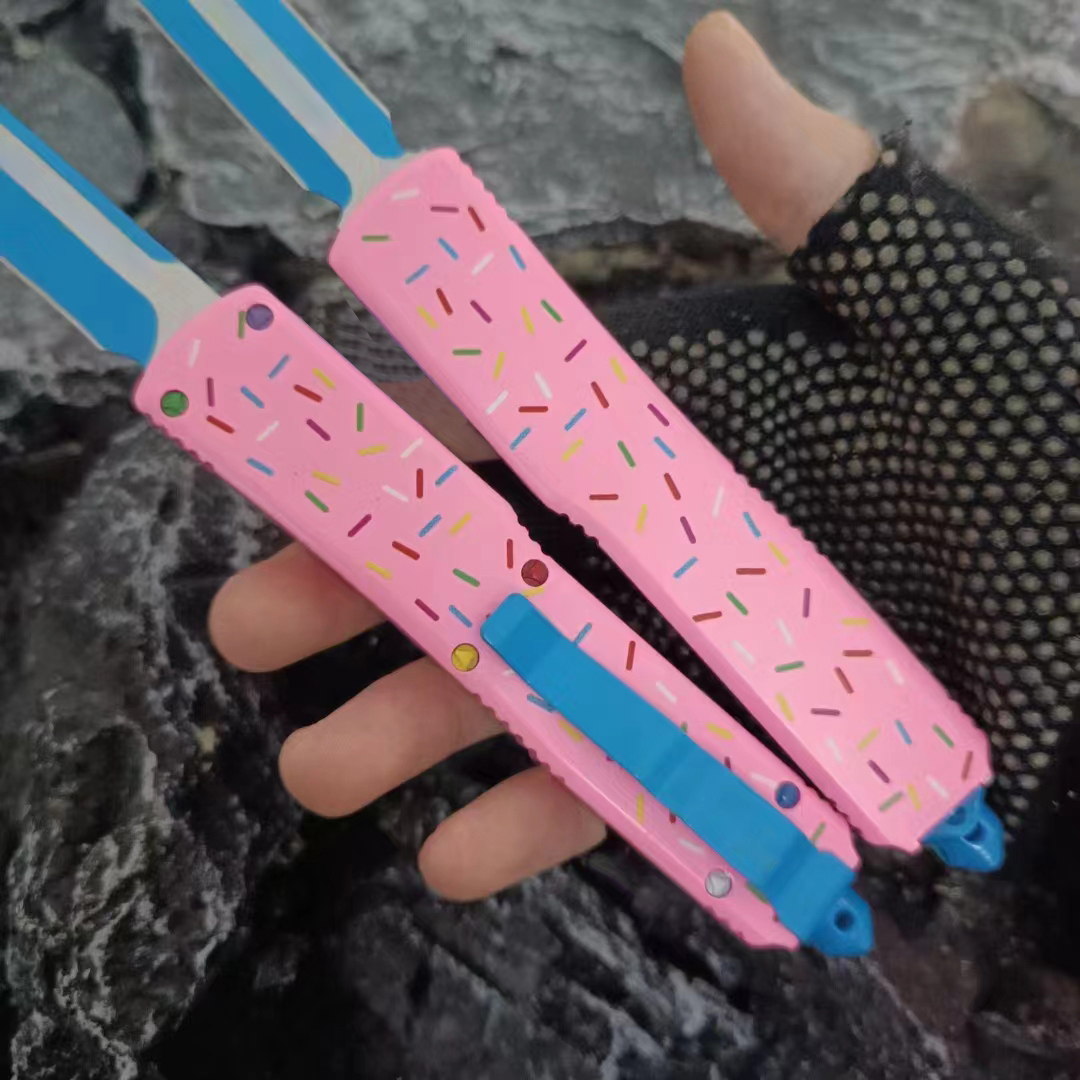 High End Knife D2 Blued Blade Pink Aviation Aluminum Handle Outdoor Camping Hiking Survival Tactical Knives with Nylon Bag