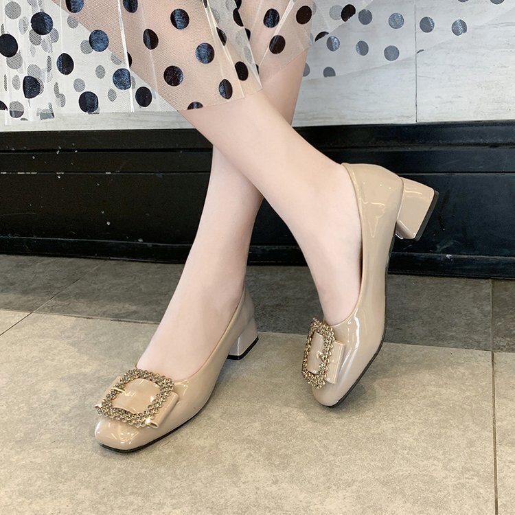 Ddmywed Spring And Autumn Outfit With Square Toe, Thick Heel, Fairy Style Version, Metal Buckle, Red, Medium Order Shoes, Women's Shoes Chinese B