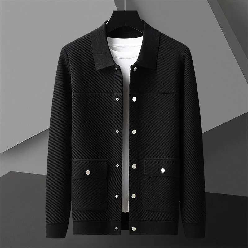High Quality High end retro solid color knitted cardigan wool sweater mens autumn fashion lapel warm casual jacket luxury sweater T250102
