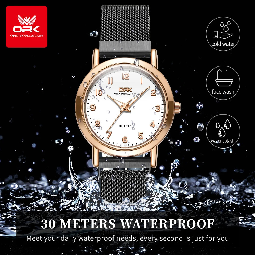 OPK 8115 Womens Watches Simple Fashion Oirginal Wristwatch for Female Stainless Steel Mesh Strap Waterproof Luminous Reloj 241225