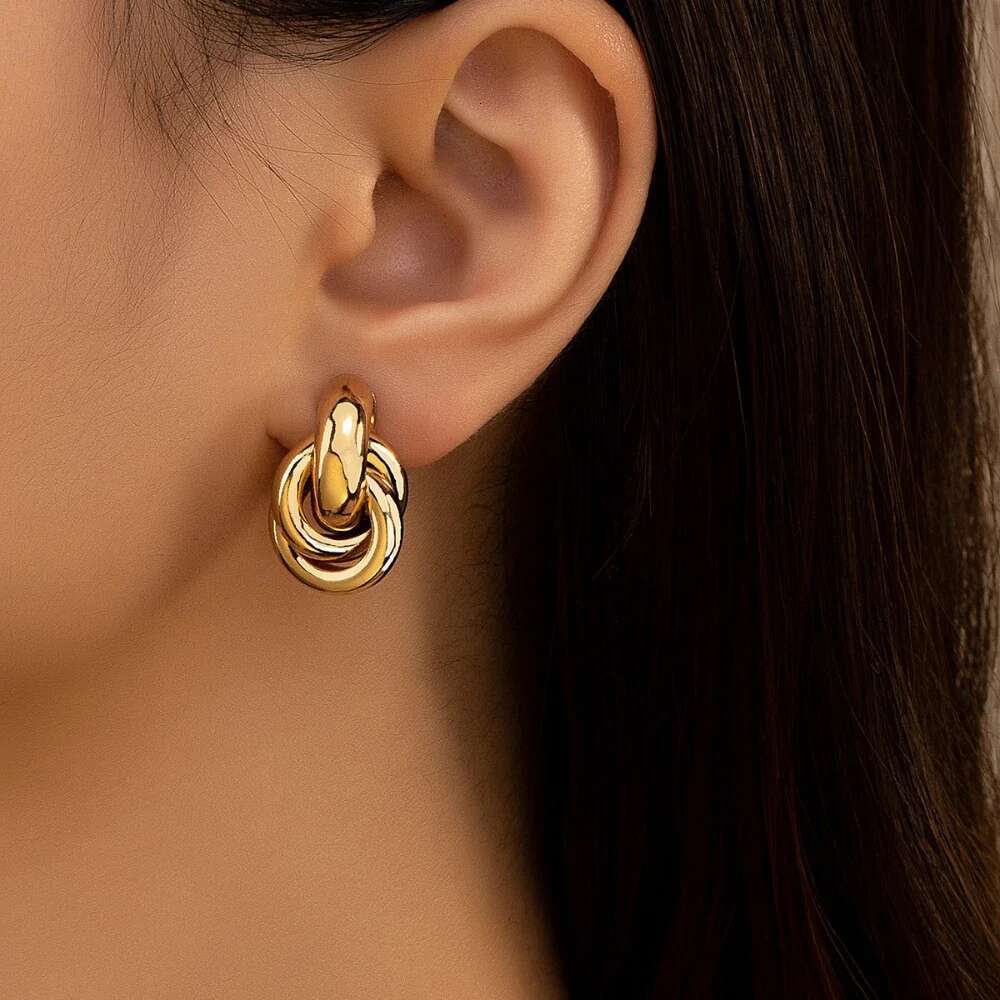 Gold SIer Color Knot Hoop for Women Fashion Shiny Plating Trendy Twist Earring Stud Cute Daily Wear Jewelry