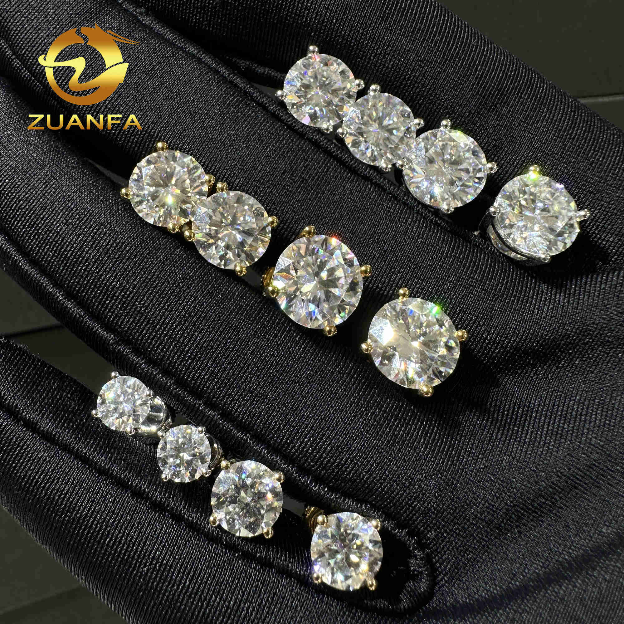 18k Gold Plated DVVS Moissanite earrings Screw Back Round cut 4 Prong Stud Earrings 925 Silver Hip hop Earring for men and women