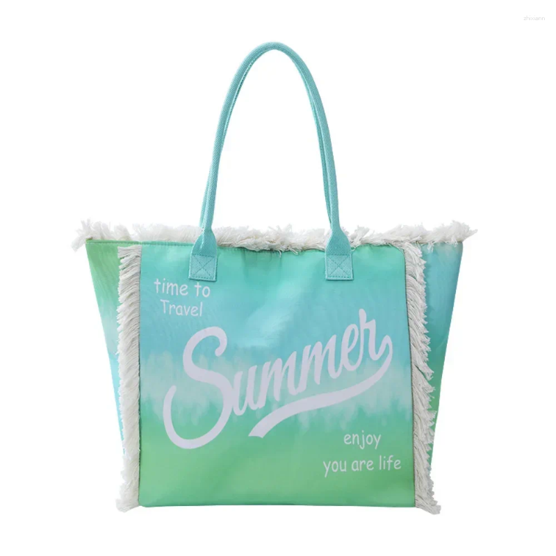 Shoulder Bags Colorful Canvas Tote Women Fashion Tassels Handbag Female Vintage Large Capacity Beach Bag zhanyishengli
