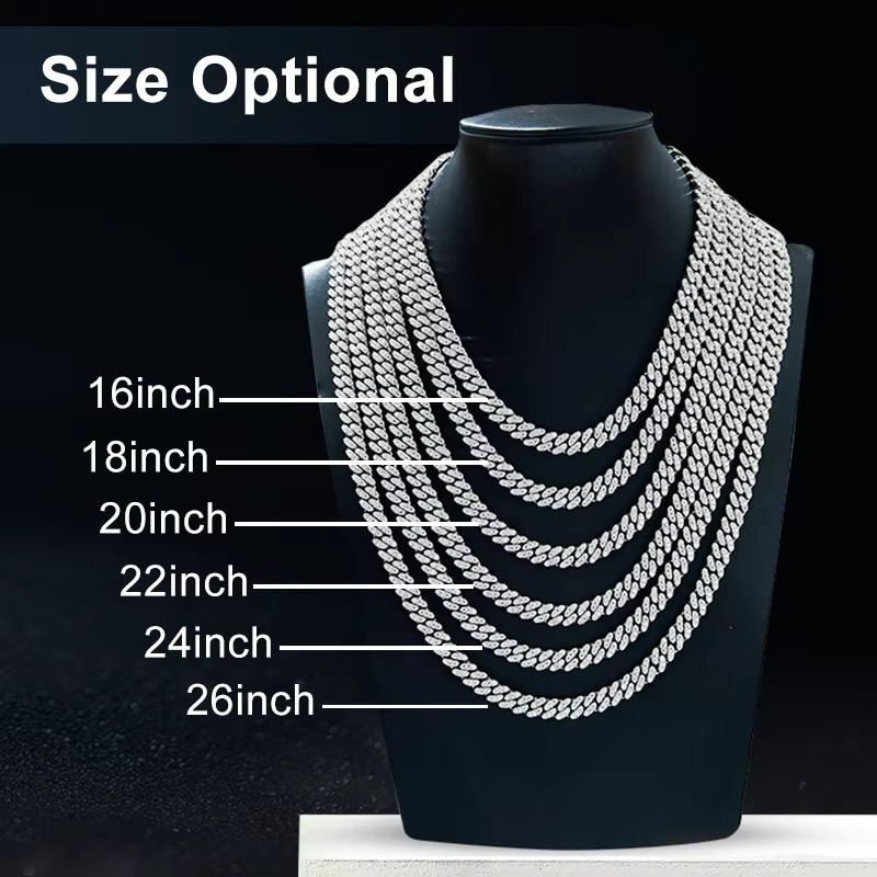 Hip Hop Jewelry Necklace Men D Color VVS Gold plated Mossanite k Cuban Moissanite Chain