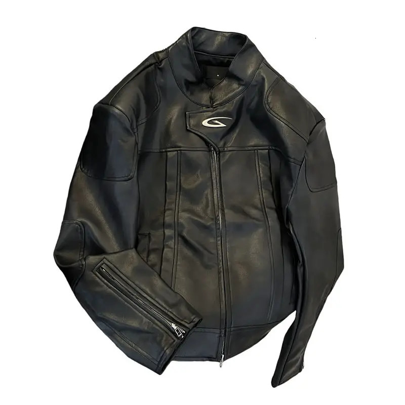 American high street standing collar jacket mens spring and autumn trend loose casual motorcycle jacket mens jacket 241230