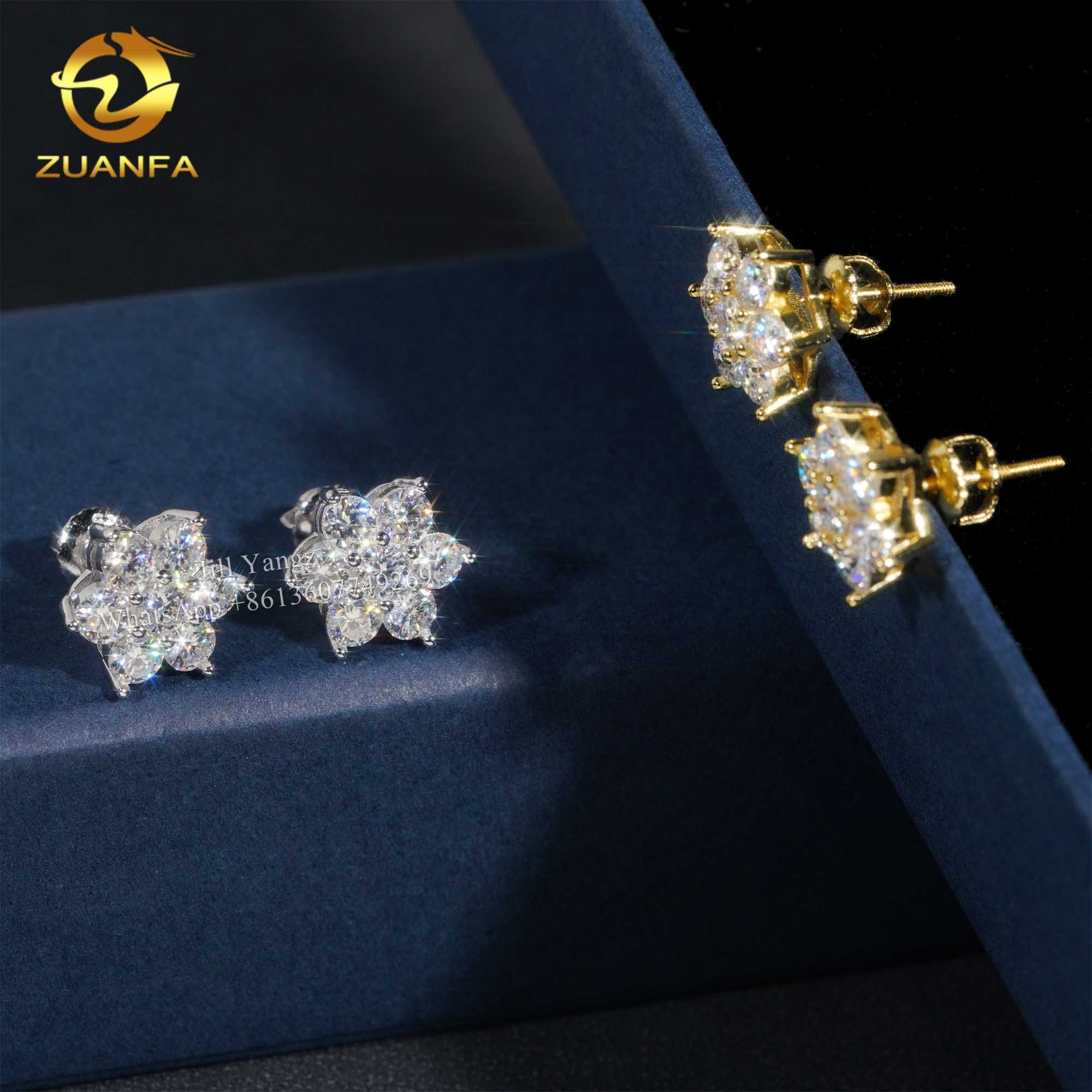 Factory Direct Lotus Flower Ear Studs Moissanite Stud Earrings 925 Silver Hip Hop Jewelry Rock Custom Design Accepted