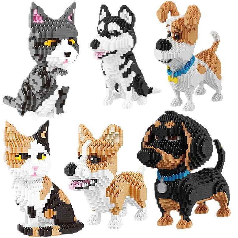 Free shipping Micro-Particle Building Blocks for Children Pet Dog and Cat Animal Assembly Model Ornaments DIY Educational Toys Teaching Gif