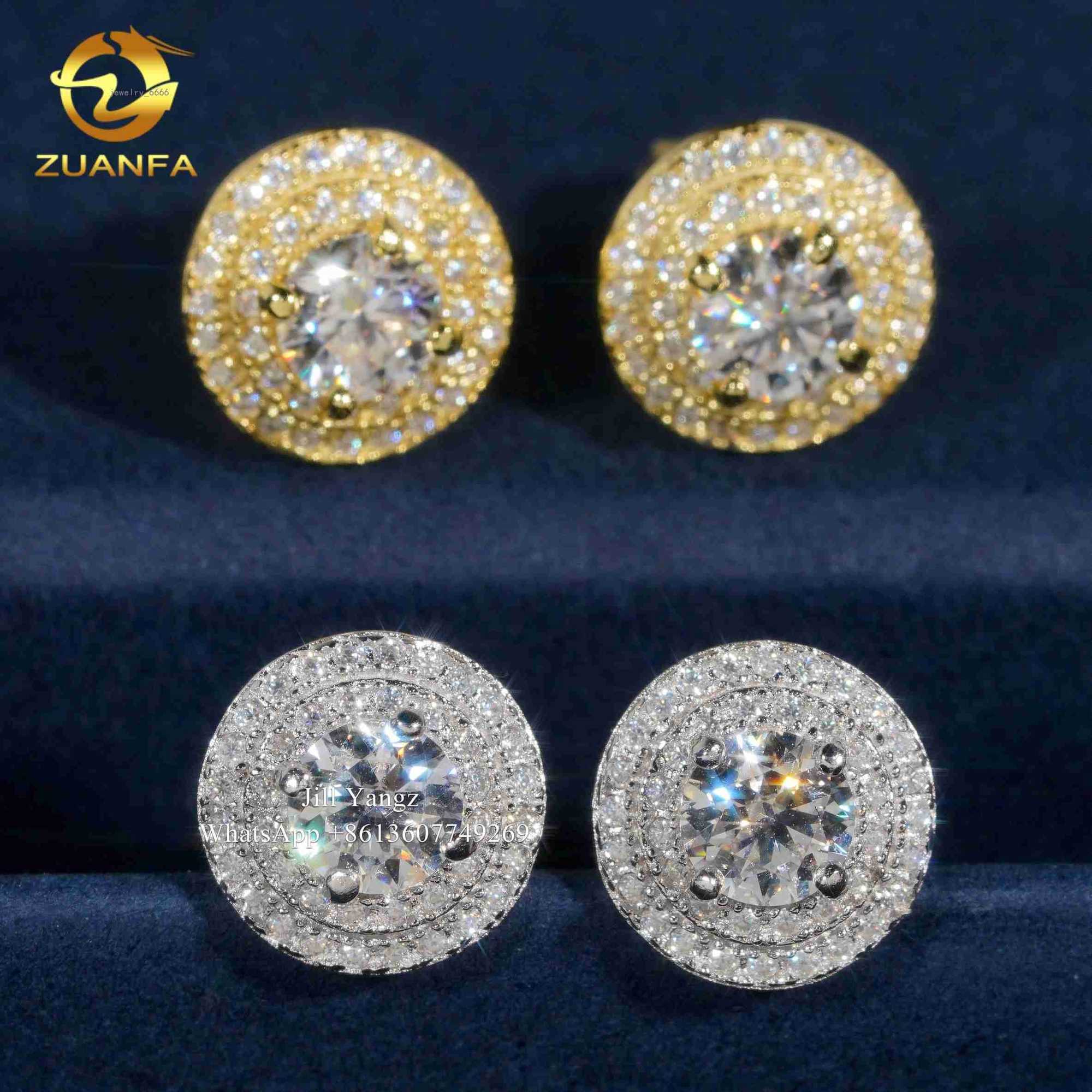 925 Sterling Silver VVS Moissanite Circle Stud Earrings Factory Wholesale White Gold Plated Ear Studs