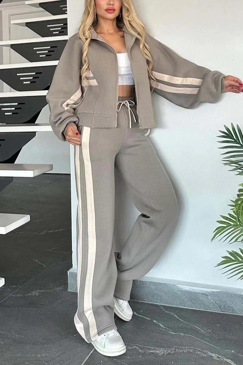 Women's Two Piece Pants Streetwear 2 Sets Women Outfit Spring Clothes 2025 Side Stripe Zip Up Top And Pant Casual Sweatsuits Woman