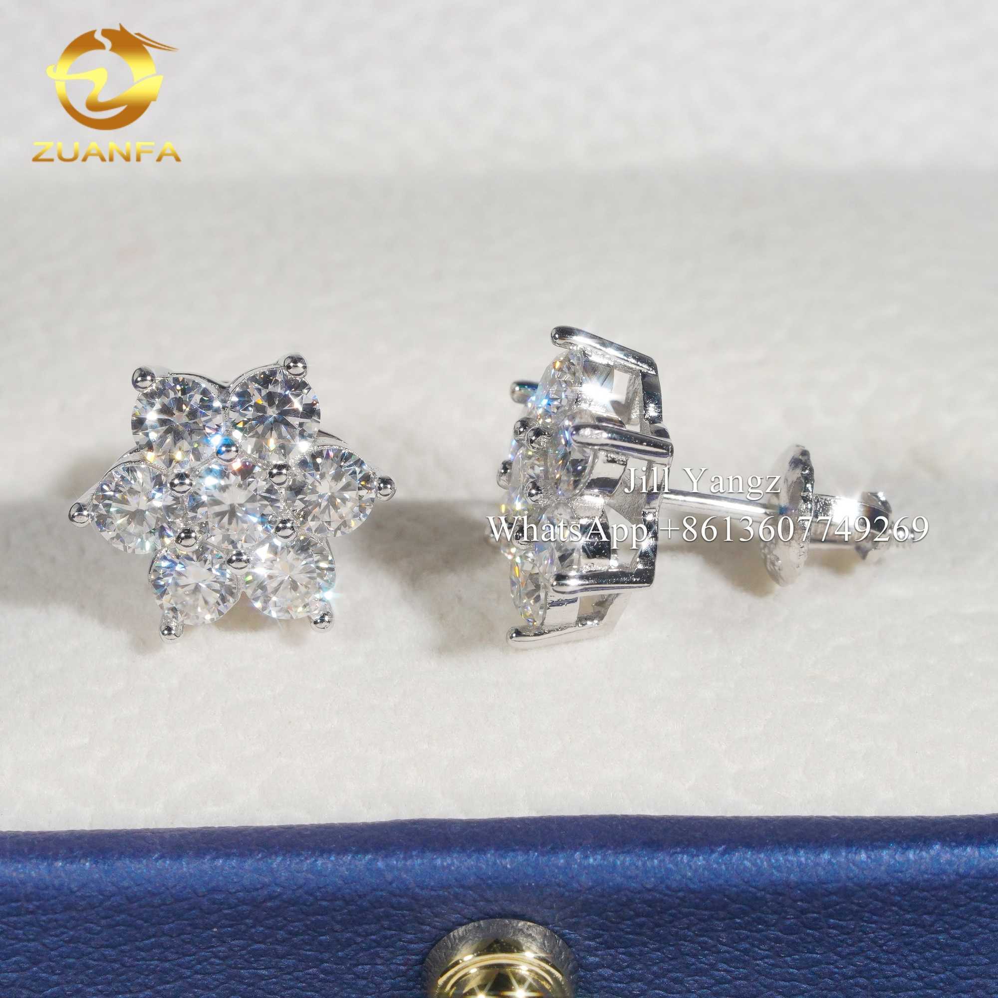 Factory Direct Lotus Flower Ear Studs Moissanite Stud Earrings 925 Silver Hip Hop Jewelry Rock Custom Design Accepted