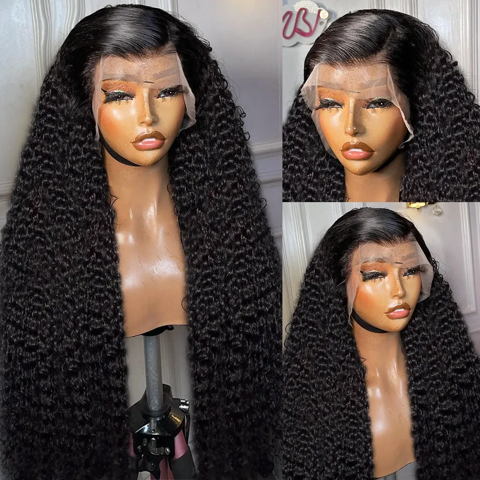 13x4Lace Front Wig glueless preplucked Synthetic Human Hair Deep Wave Wigs For Black Women Daily Use Black High Quality Heat Resistant Fiber
