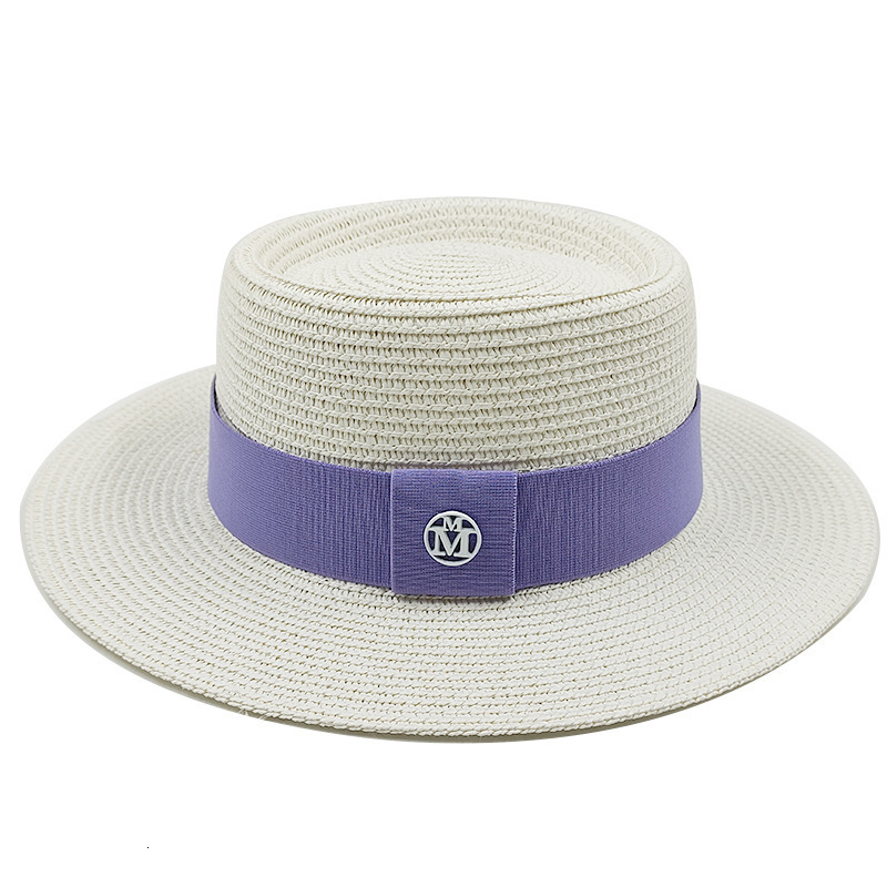 Summer Straw Sun Hats for Women Ladies Fashion Flat Brim Ribbon Beach Hat Travel Dress Cap chapeau femme 240419
