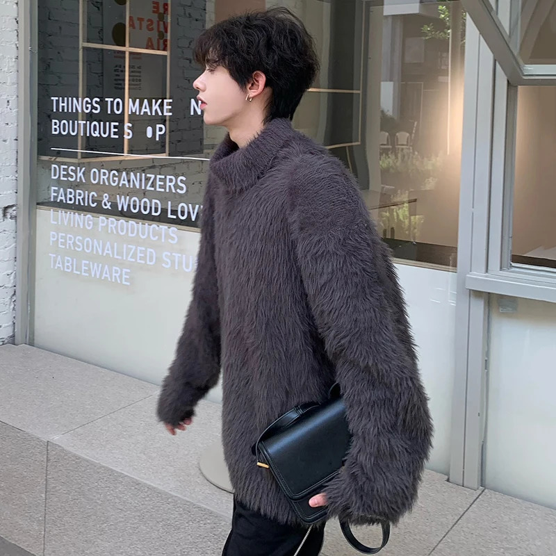 IEFB Turtleneck Men Sweaters Pullover Stylish Plush Solid Color Clothing Male Knitting Tops Korean Style Winter 2024 9C4144 241231