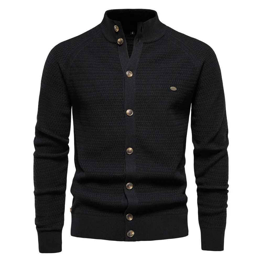 New Arrival Mens sweater cardigan wool sweater Spring and Autumn highquality mens clothing large solid color mens standing collar long sleeved knitted