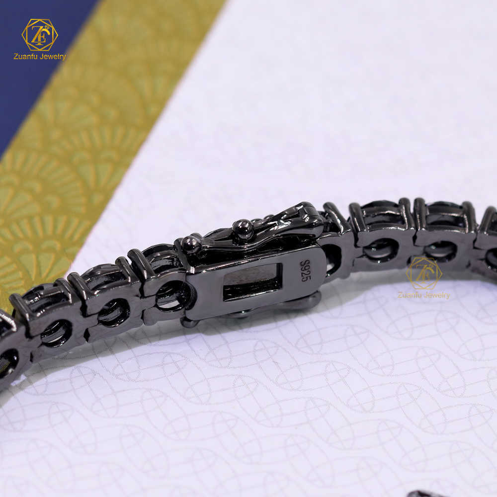 18K Gold Plated Real S925 Sterling Silver Tennis Chain Choker Necklace 3mm 4mm 5mm VVS Black Diamond Tennis Bracelet Moissanite