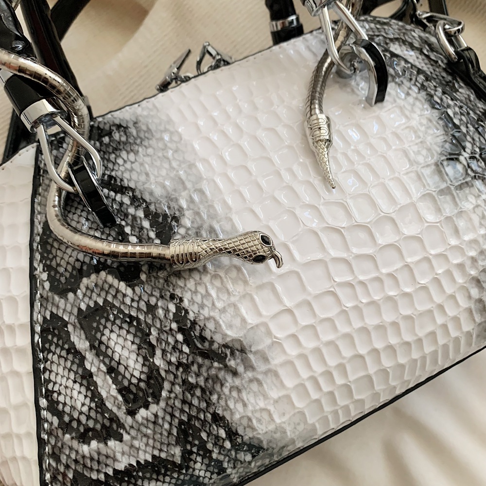 MOODS Designer Bags For Women Crocodile Pattern Top-Handle Shell Bag With Snake Hardware Wild Shoulder Crossbody Handbags