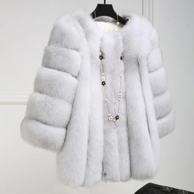 2025 Winter Plus Size Faux Fur Long Coat Women Elegant Long Sleeve Fluffy Cardigan Jacket Ladies Large Thick Warm Furry Outwear