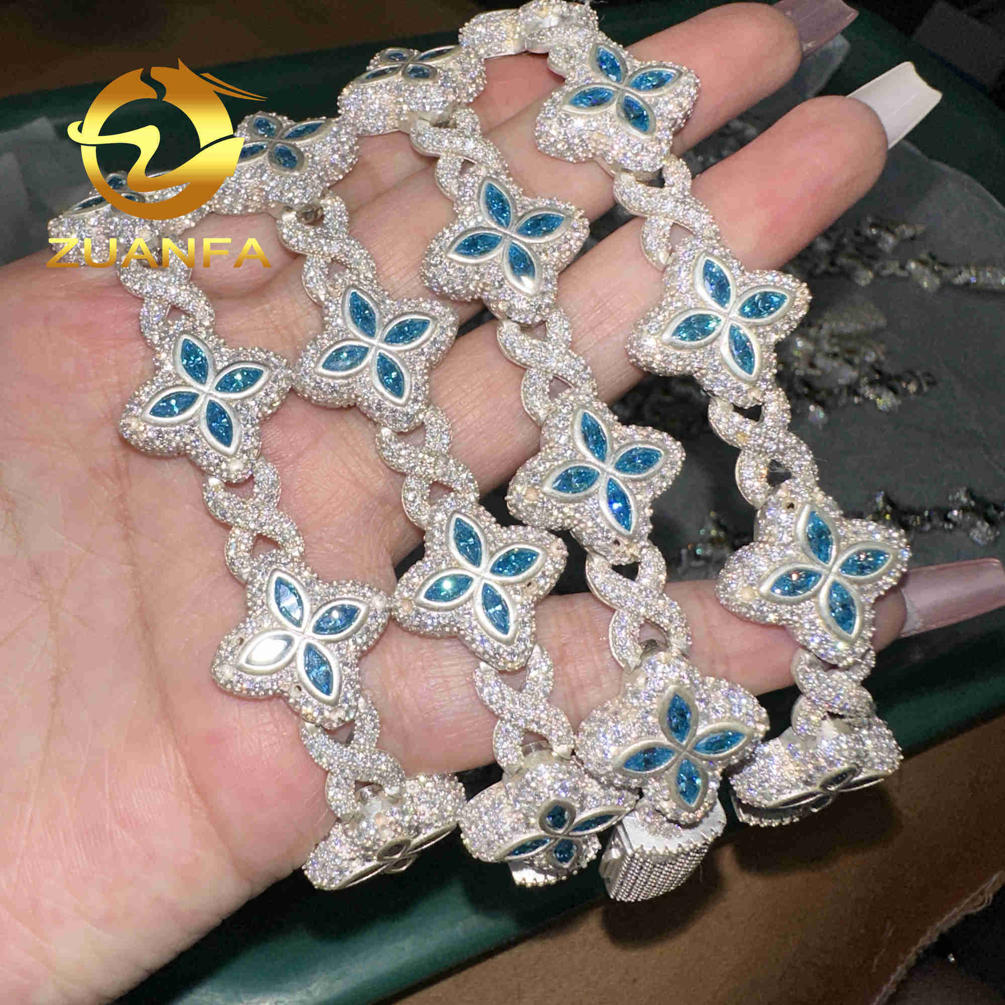 New Fashion Marquise Flower Design Hip hop Jewelry Iced out Men Women Moissanite Bracelet Men 925 Silver Moissanite Bracelet