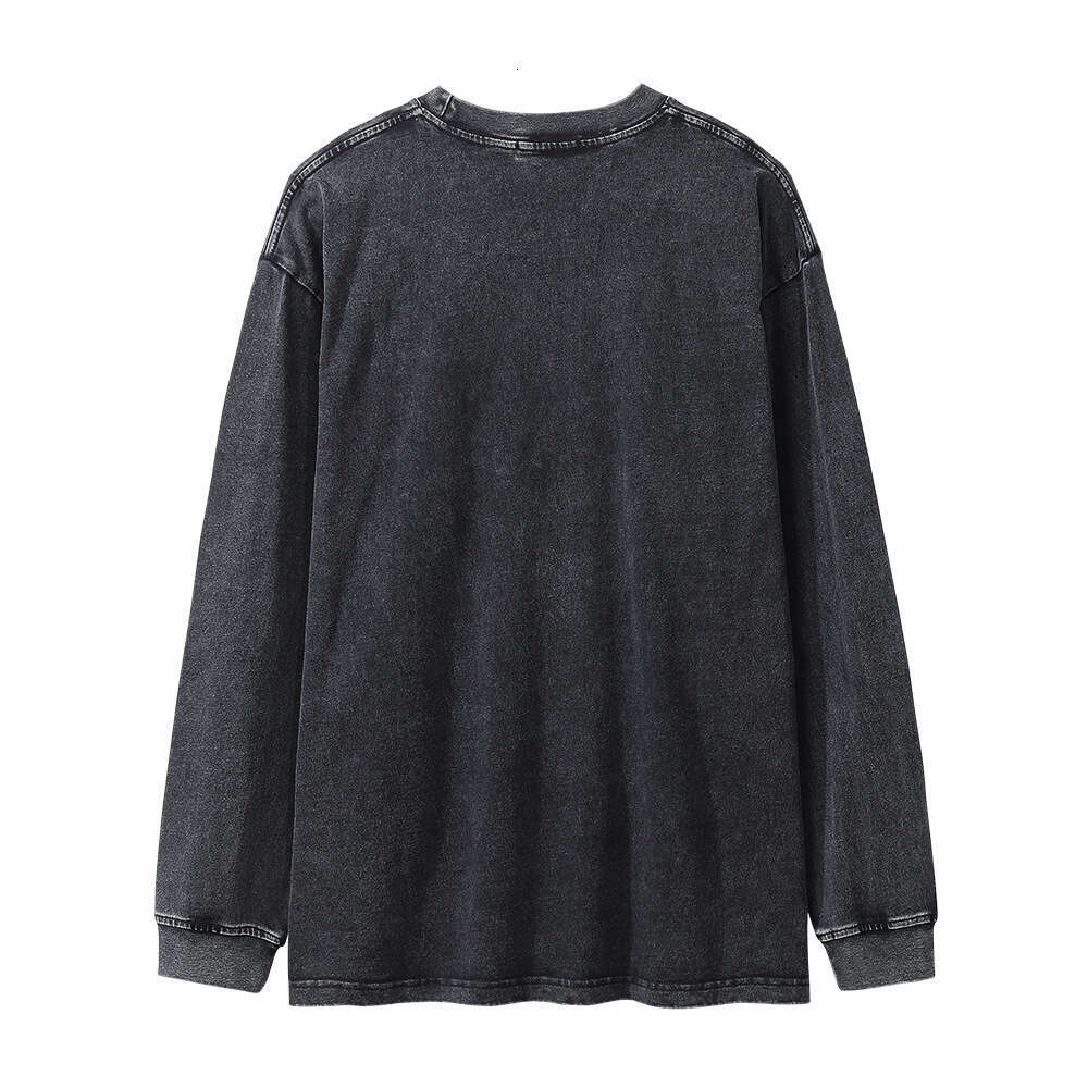 Star poster portrait printed long sleeved men's ins trendy loose casual washed vintage round neck T-shirt