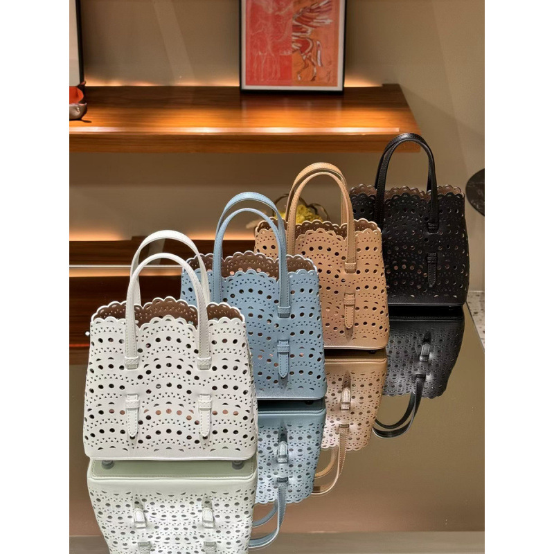 Bag New Niche Design Flower Leather Tote Single Shoulder Hollowed Out Vegetable Basket Mina Women's Bag, Cowhide Crossbody Bag