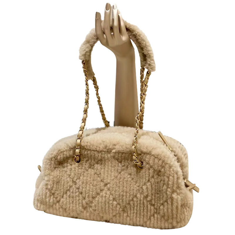 Bag Ins Internet Celebrity's Casual Versatile Small Fragrant Style Diamond Grid Hairy Bowling Chain, Single Shoulder Armpit Bag For Women