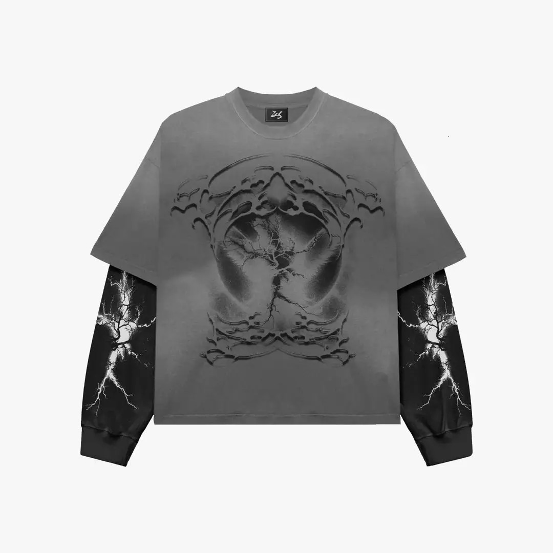 streetwear hip-hop retro printed casual long sleeved shirt for women Y2K Harajuku fashion versatile top for men and women 241231