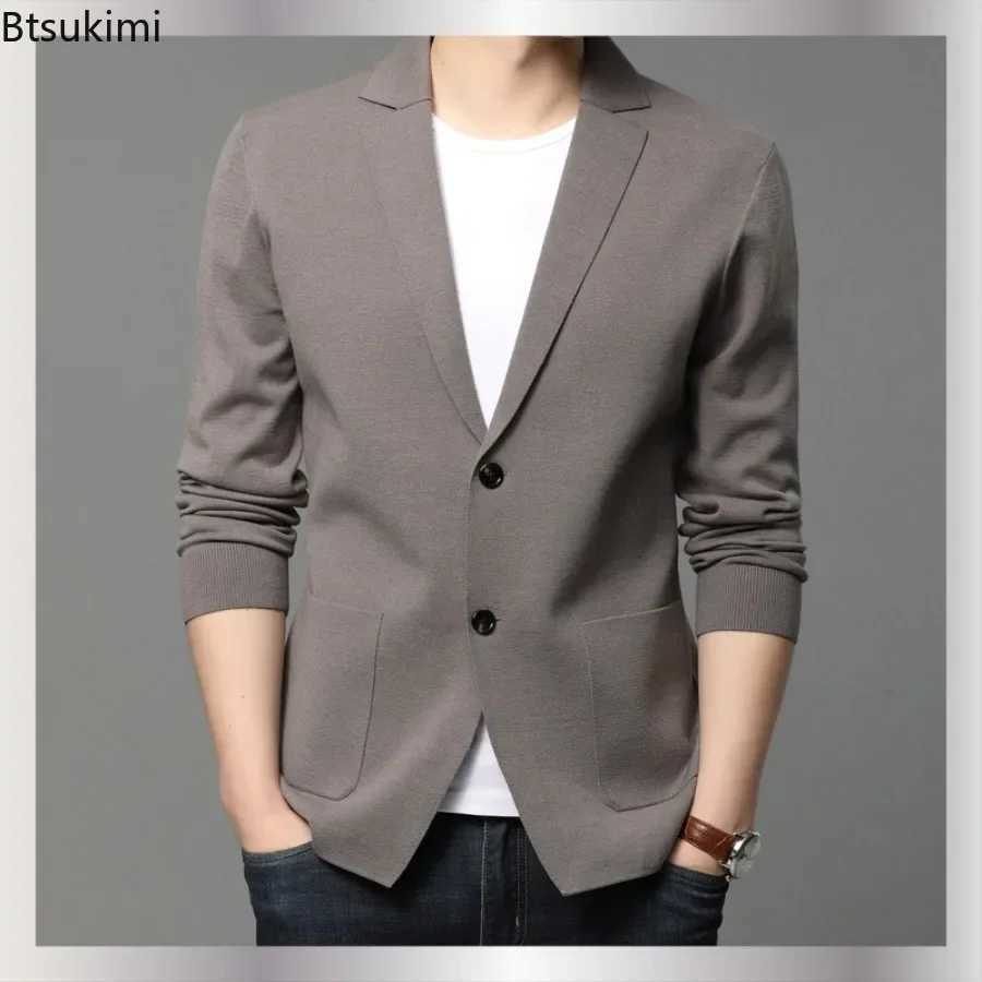 High Quality Casual Business Fashion Set Jacket 2025 Mens Knitted Sweater Coat Pure Thin Open Knitted Sweater Elegant and Handsome Mens Clothing Sweat