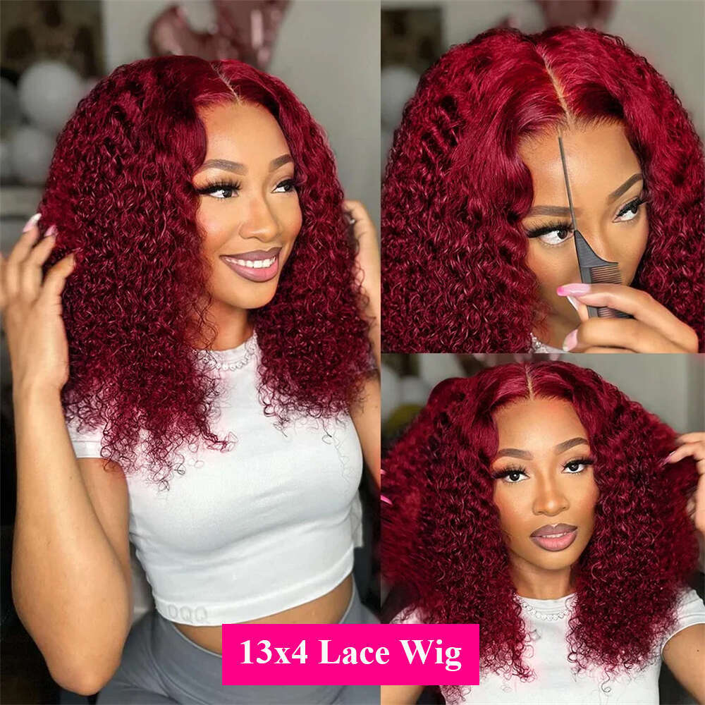 Deep Water Wave 99J Bury Front Wigs Human Hair 13X4 Lace Frontal Short Bob Curly Wig Brazilian Pre Plucked