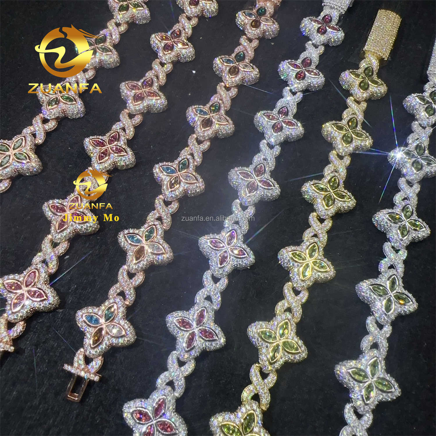 New Arrivals Stock Fashion 925 Silver Marquise Flower Hip hop Jewelry Iced out Moissanite Diamond Infinity Cuban Bracelet Men