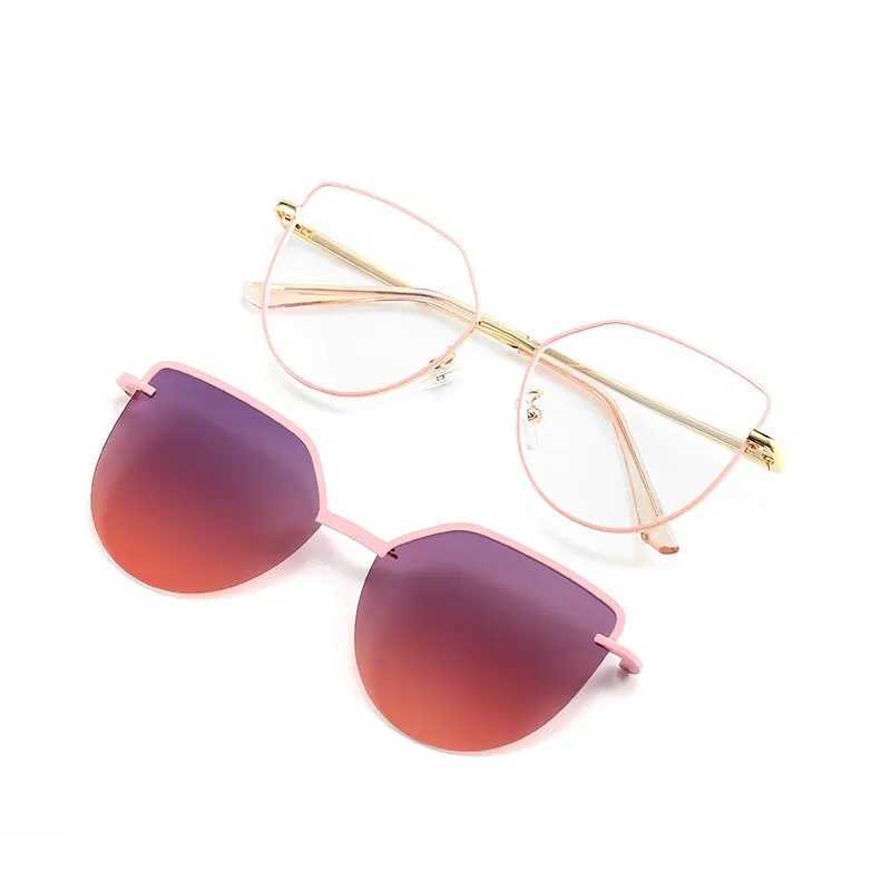 Cat Eye Flip on Sunglasses Women Anti Blue Light Glasses Frames Polarized Magnetic Clip Ladies Fashion Computer Eyeglasses 7002XJ250102