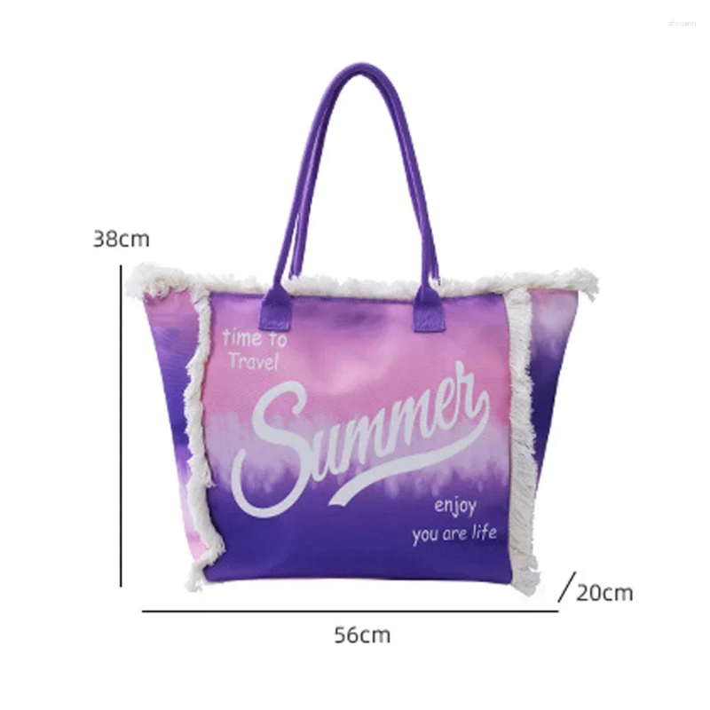 Shoulder Bags Colorful Canvas Tote Women Fashion Tassels Handbag Female Vintage Large Capacity Beach Bag zhanyishengli