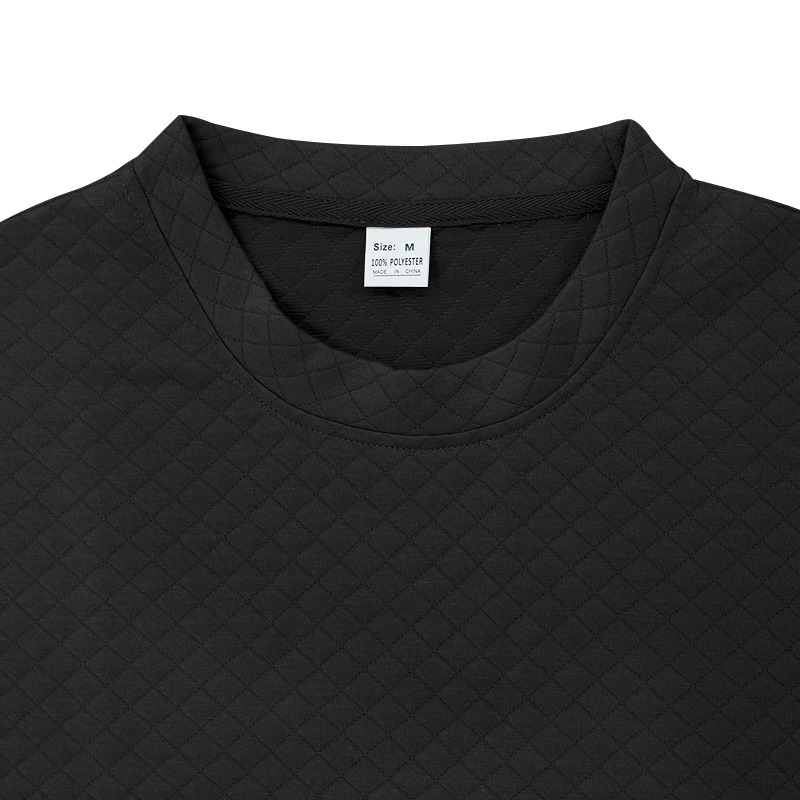 Mens Spring And Autumn Solid Color Checkerboard Jacquard Student Long Sleeve T-Shirt Street Sports Crewneck Mens T-Shirt 2024 241231