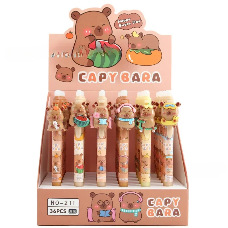 36 Pcs Wholesale Capibara Erasable Press Blue Gel Pen Capybara Student 05mm Writing Supplies 241231