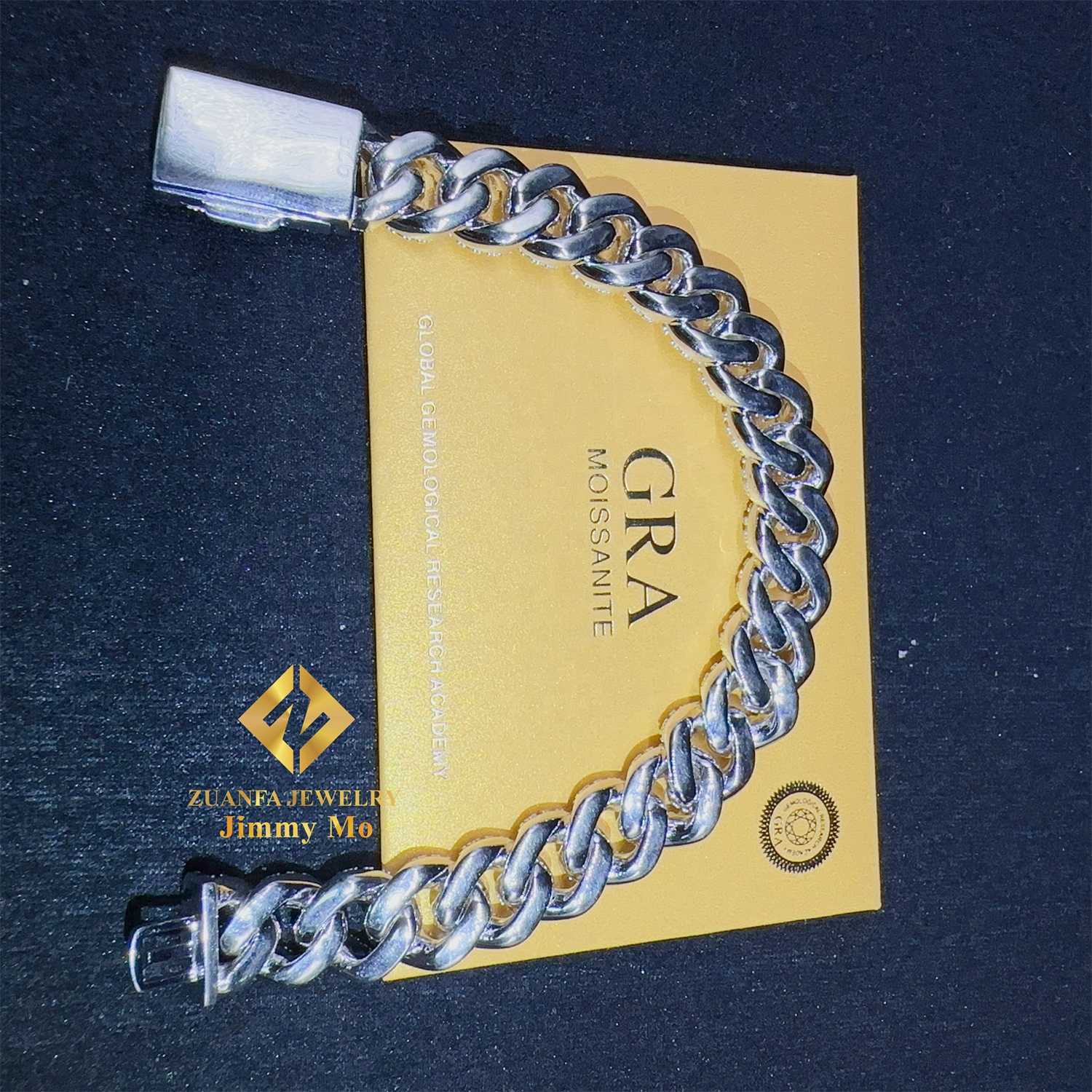 12mm Two Row 925 Solid Silver Iced Out Hip Hop Fire Jewelry VVS Moissanite Best Quality Cuban Link Chain Bracelet