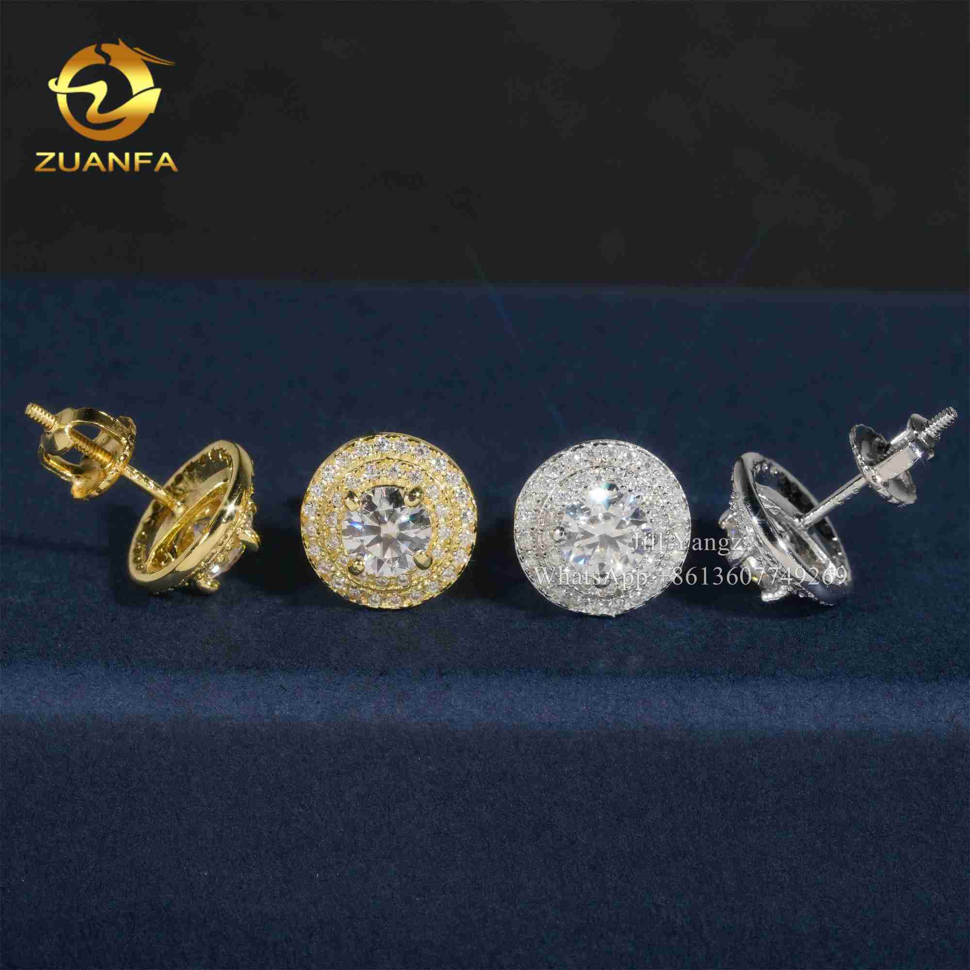 925 Sterling Silver VVS Moissanite Circle Stud Earrings Factory Wholesale White Gold Plated Ear Studs