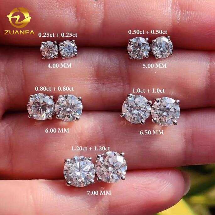 18k Gold Plated DVVS Moissanite earrings Screw Back Round cut 4 Prong Stud Earrings 925 Silver Hip hop Earring for men and women