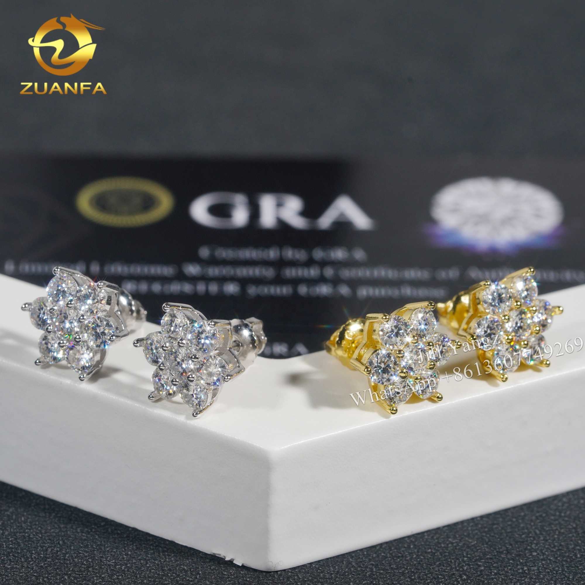 Factory Direct Lotus Flower Ear Studs Moissanite Stud Earrings 925 Silver Hip Hop Jewelry Rock Custom Design Accepted