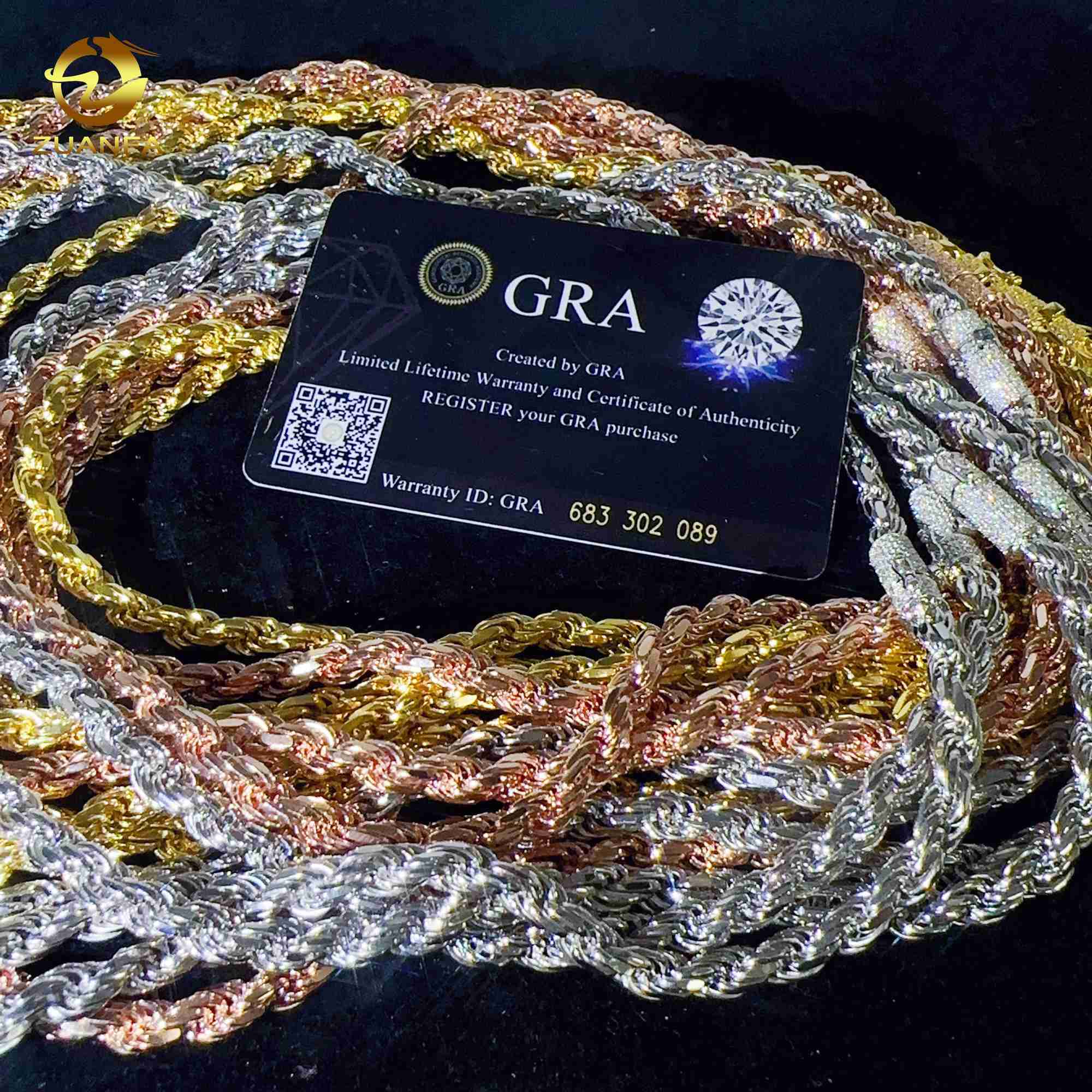 Fashion hip hop 6mm 925 Sterling Silver necklace with moissanite clasp Iced out Rope Chains for men women