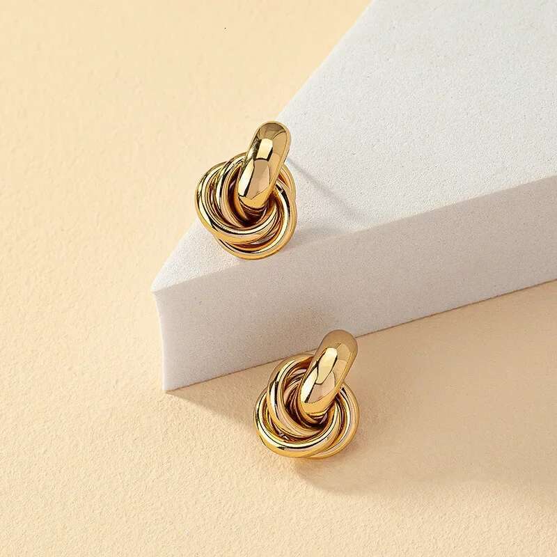 Gold SIer Color Knot Hoop for Women Fashion Shiny Plating Trendy Twist Earring Stud Cute Daily Wear Jewelry