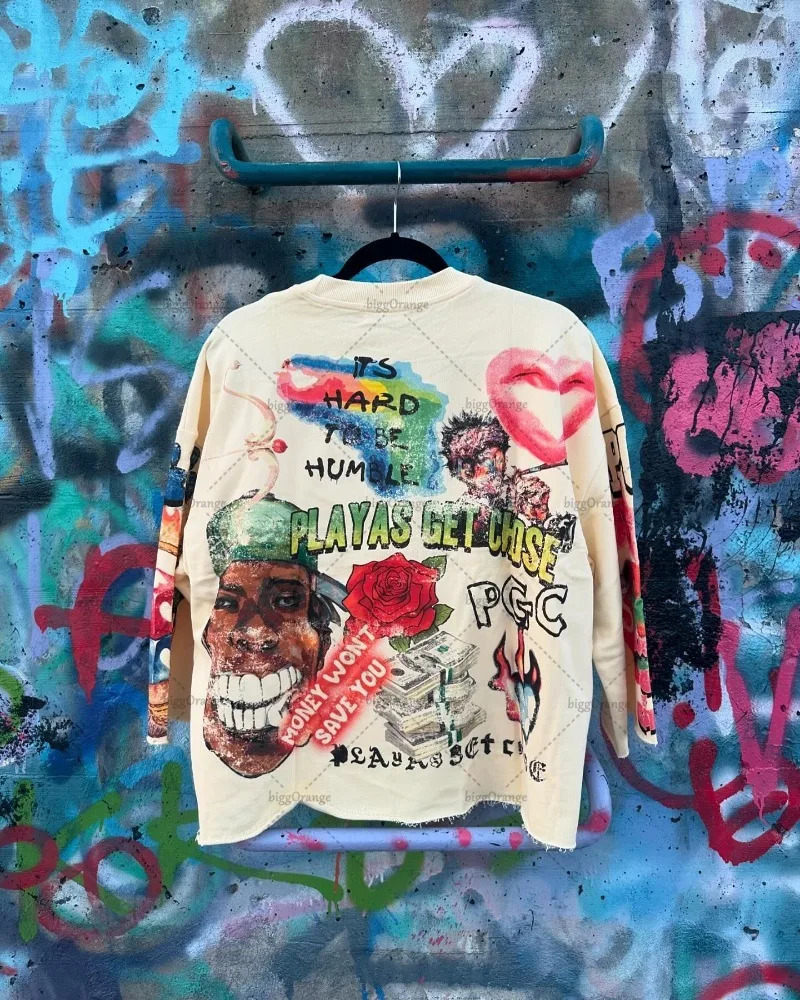 High Street Trend Harajuku Y2K Personalized Printed Loose T-shirt Men Retro Classic Punk Rock Casual Versatile Top Women 241231