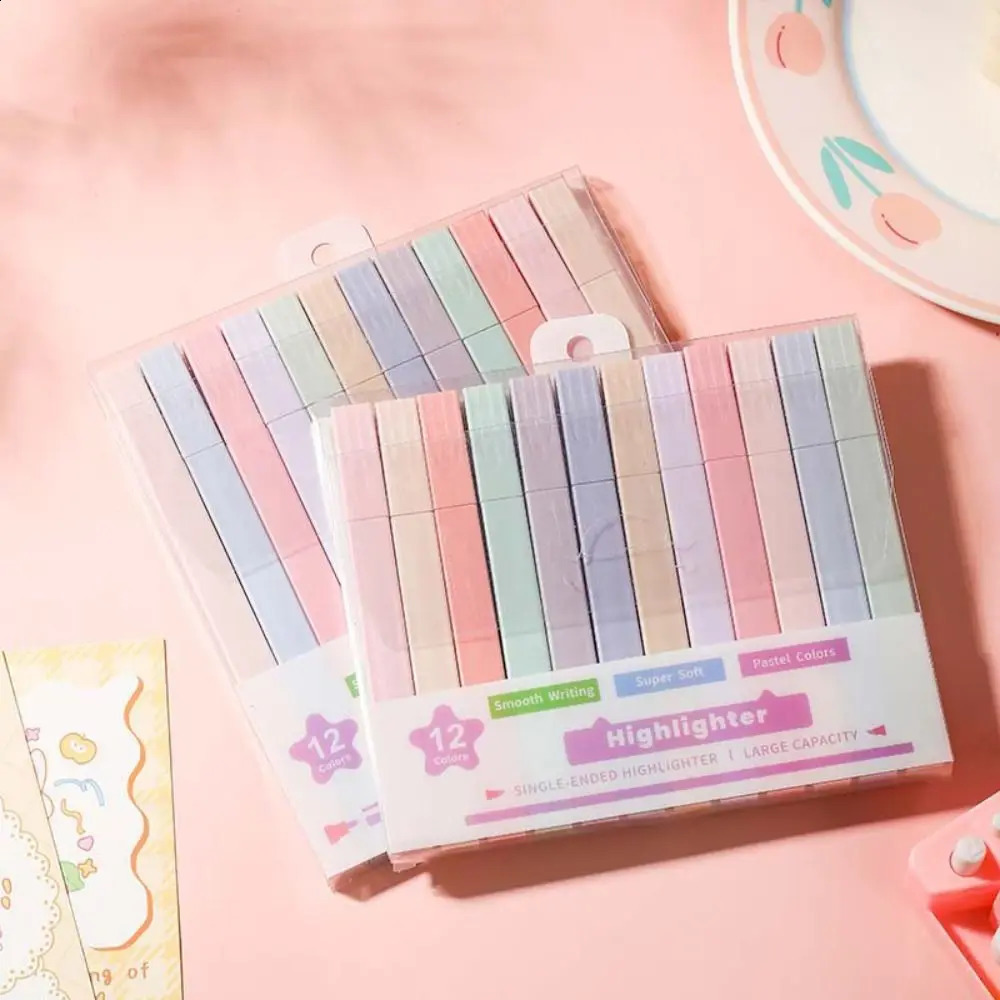 Double Headed Highlighter Pens Aesthetic Fluorescent Pastel Highlighters Stationary Supplies Colored Kawaii Markers 241231