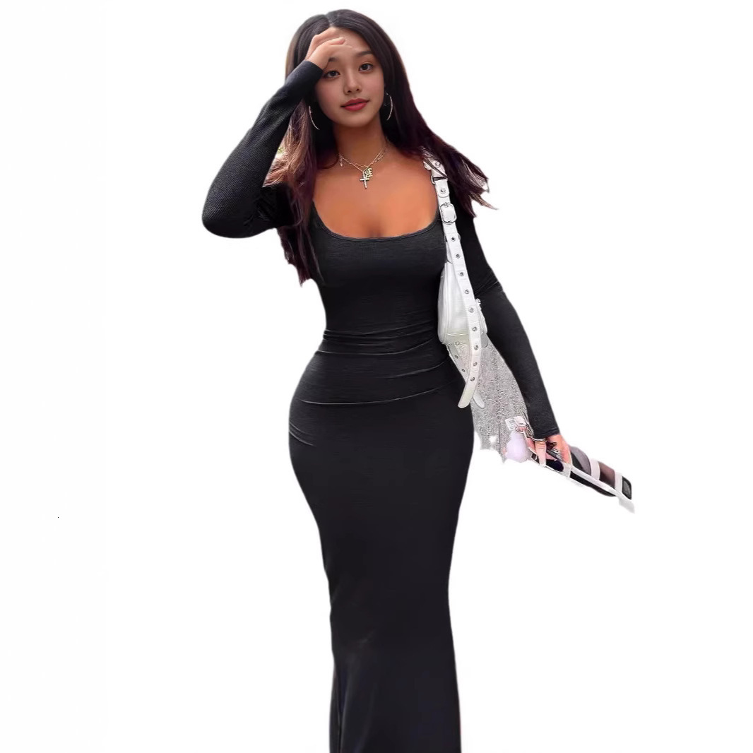Womens Dress Autumn New Style Elegant Plain Color Slim Fit Hip Hugging Skirt
