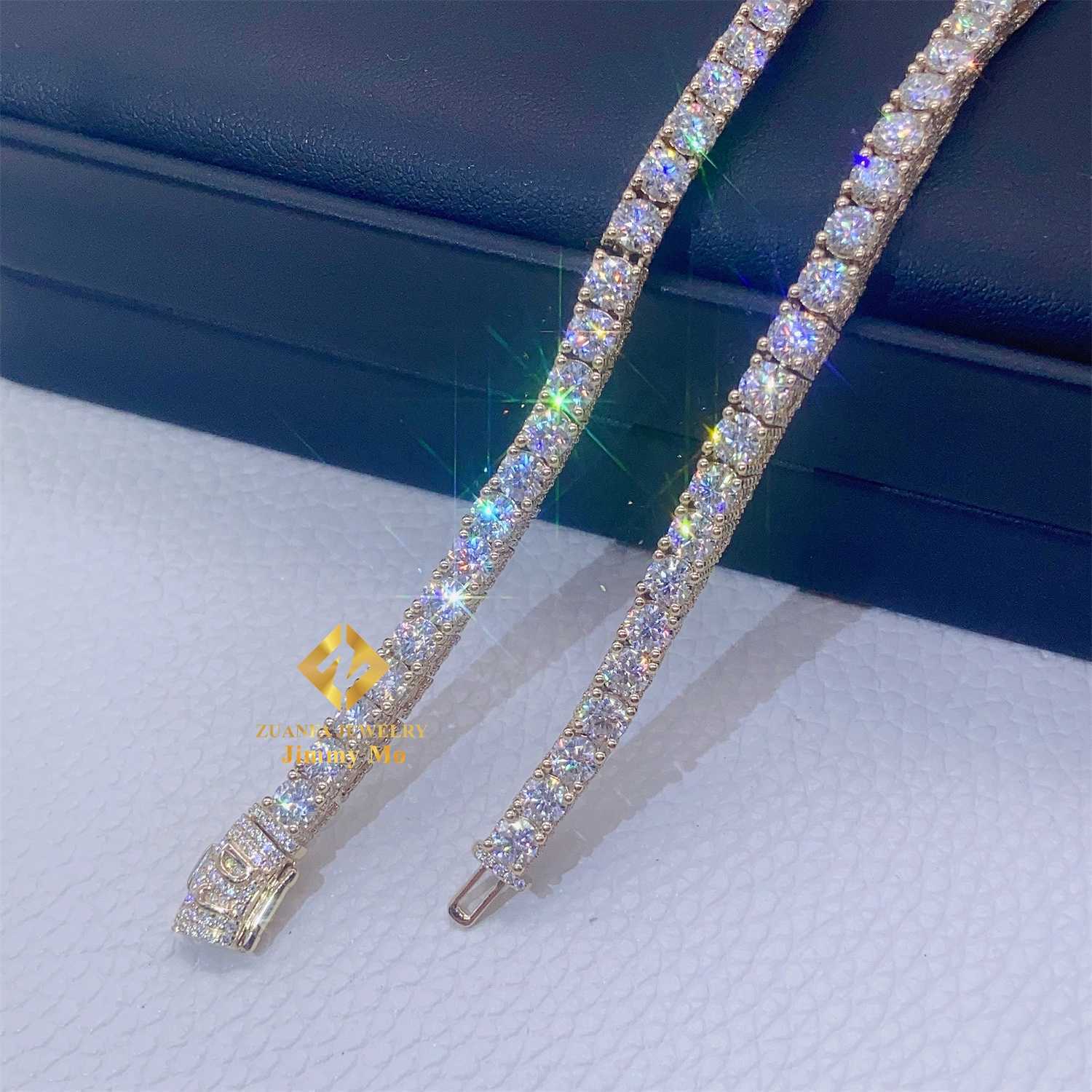 Customized 10k Real Yellow Gold Iced Out Jewelry Hip Hop Chain GRA Certificates 4MM VVS Moissanite Cluster Tennis Chain Necklace