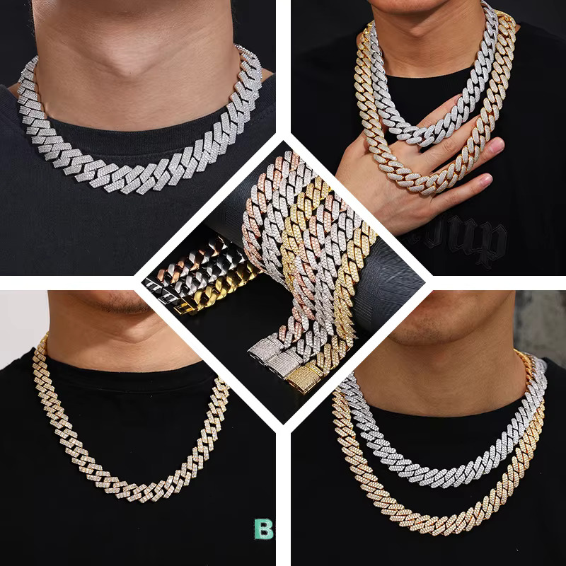 Hip Hop Jewelry Necklace Men D Color VVS Gold plated Mossanite k Cuban Moissanite Chain