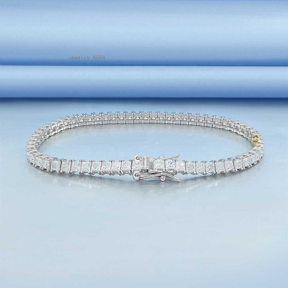 Large Stock Iced Out 2.5mm/3mm Princess Moissanite Diamond 925 Sterling Silver Tennis Bracelet