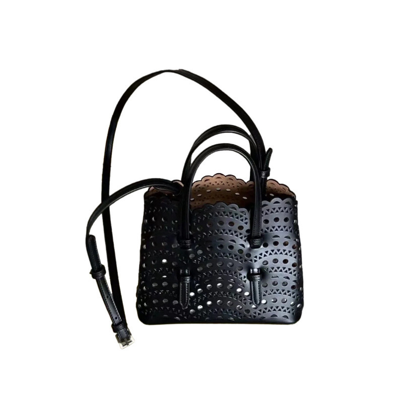Bag New Niche Design Flower Leather Tote Single Shoulder Hollowed Out Vegetable Basket Mina Women's Bag, Cowhide Crossbody Bag