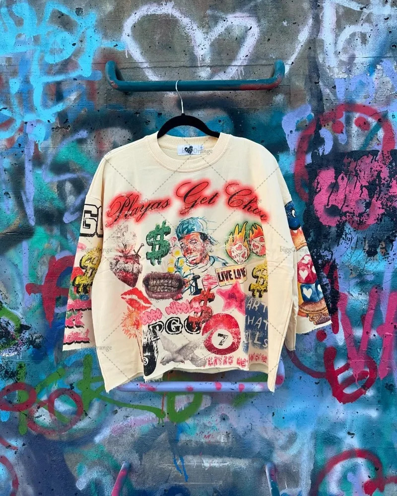 High Street Trend Harajuku Y2K Personalized Printed Loose T-shirt Men Retro Classic Punk Rock Casual Versatile Top Women 241231