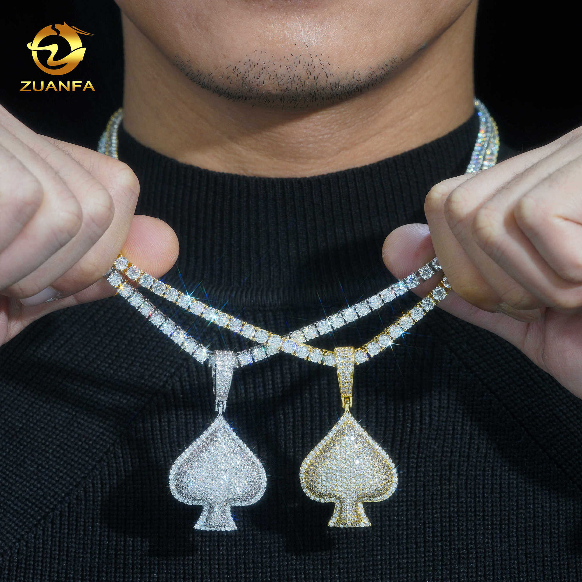 Fashion Playing Card Spade Custom Pendant 925 Silver Hip Hop pendant Bling Heart Spade VVS Moissanite Pendant for necklace